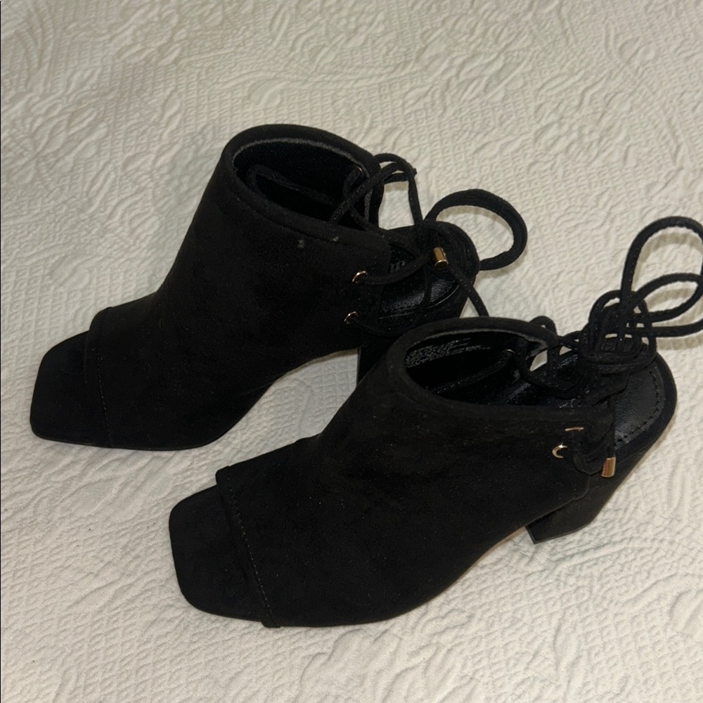 JustFab Black Suede Lace-Up Booties